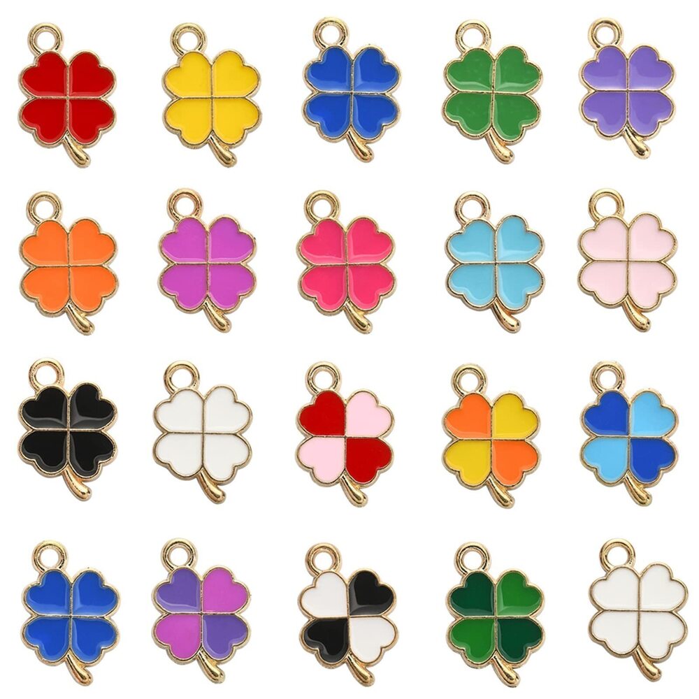 8304 90Pcs 18 Colors Four Leaf Clover Charms Enamel Beads Charms Dangle